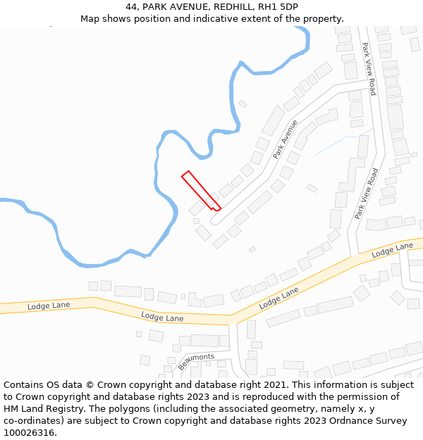 44, PARK AVENUE, REDHILL, RH1 5DP: Location map and indicative extent of plot