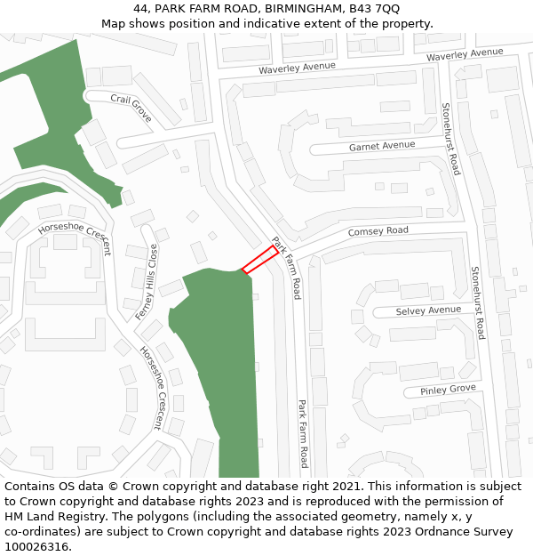 44, PARK FARM ROAD, BIRMINGHAM, B43 7QQ: Location map and indicative extent of plot
