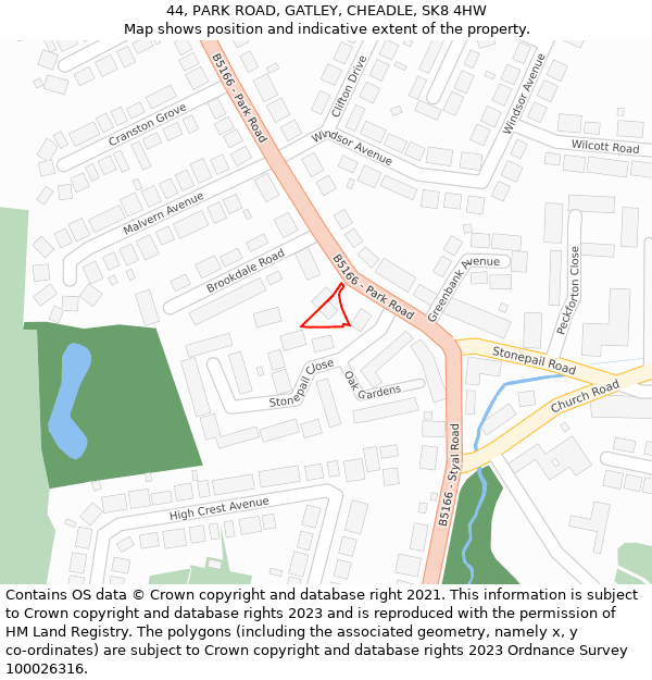 44, PARK ROAD, GATLEY, CHEADLE, SK8 4HW: Location map and indicative extent of plot