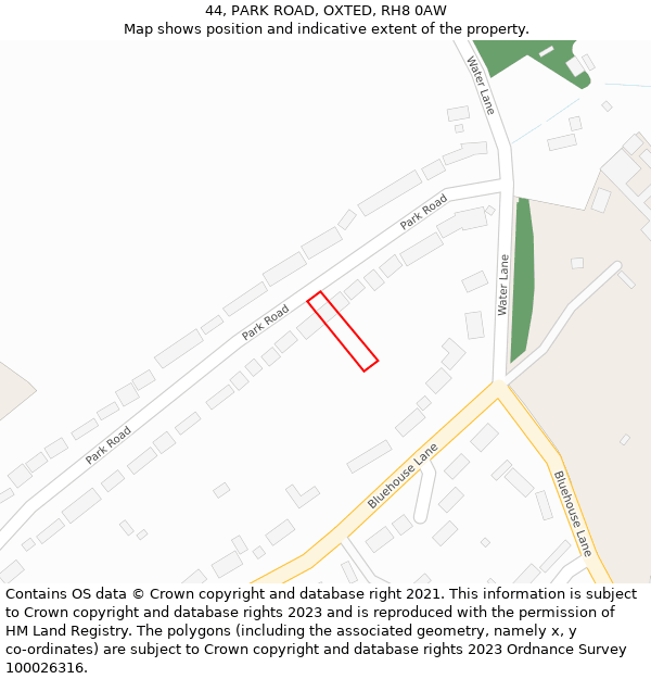 44, PARK ROAD, OXTED, RH8 0AW: Location map and indicative extent of plot