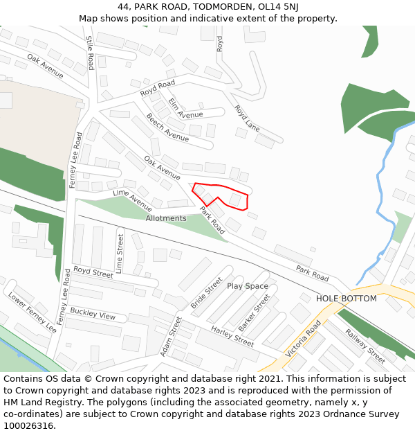 44, PARK ROAD, TODMORDEN, OL14 5NJ: Location map and indicative extent of plot