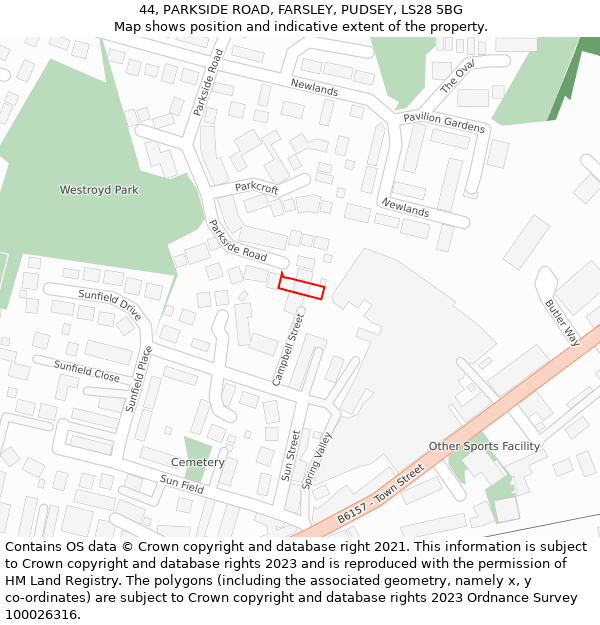 44, PARKSIDE ROAD, FARSLEY, PUDSEY, LS28 5BG: Location map and indicative extent of plot