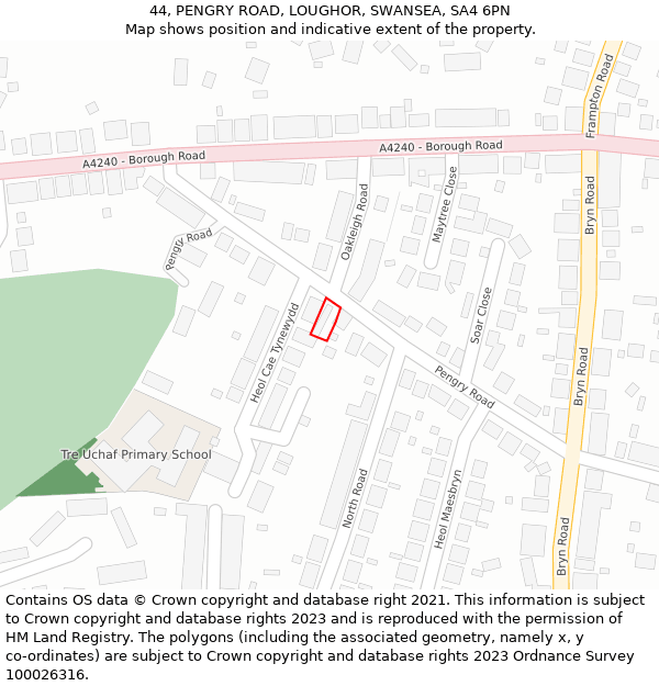 44, PENGRY ROAD, LOUGHOR, SWANSEA, SA4 6PN: Location map and indicative extent of plot