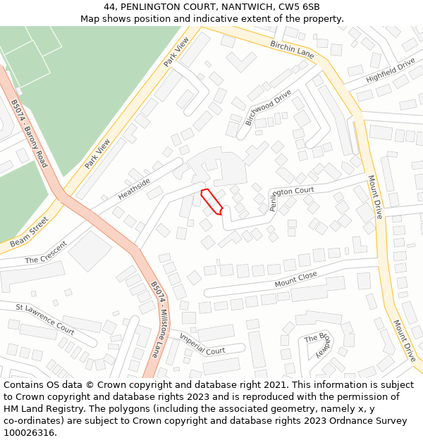 44, PENLINGTON COURT, NANTWICH, CW5 6SB: Location map and indicative extent of plot