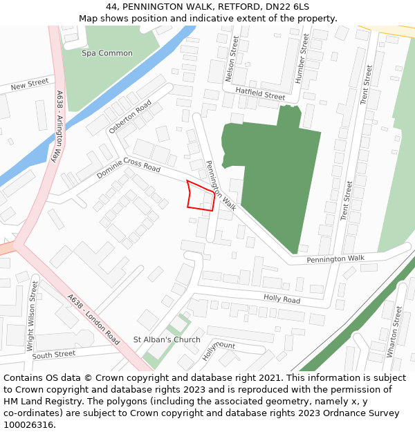 44, PENNINGTON WALK, RETFORD, DN22 6LS: Location map and indicative extent of plot
