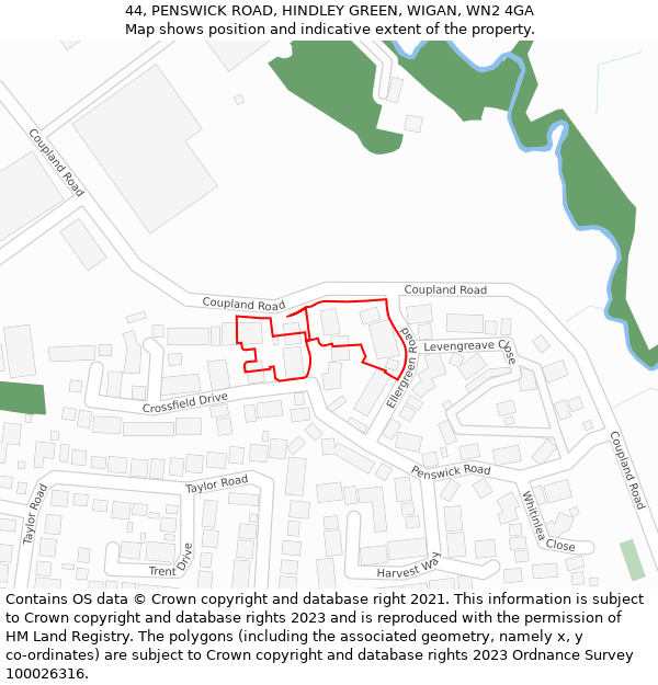 44, PENSWICK ROAD, HINDLEY GREEN, WIGAN, WN2 4GA: Location map and indicative extent of plot