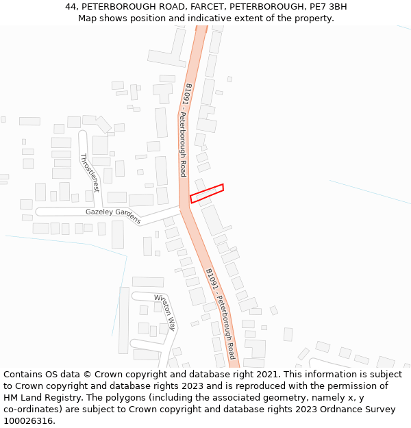 44, PETERBOROUGH ROAD, FARCET, PETERBOROUGH, PE7 3BH: Location map and indicative extent of plot