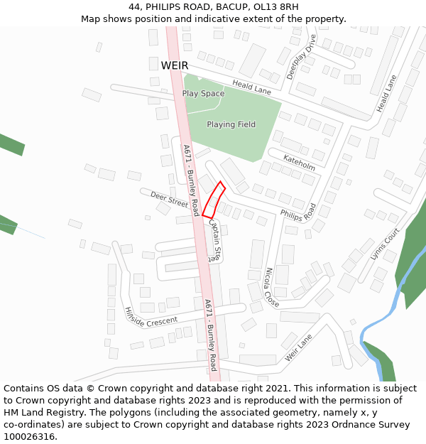 44, PHILIPS ROAD, BACUP, OL13 8RH: Location map and indicative extent of plot