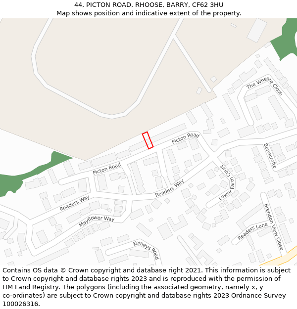 44, PICTON ROAD, RHOOSE, BARRY, CF62 3HU: Location map and indicative extent of plot