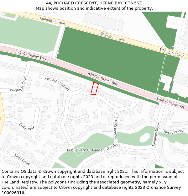 44, POCHARD CRESCENT, HERNE BAY, CT6 5SZ: Location map and indicative extent of plot