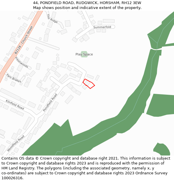 44, PONDFIELD ROAD, RUDGWICK, HORSHAM, RH12 3EW: Location map and indicative extent of plot