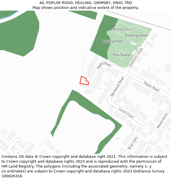44, POPLAR ROAD, HEALING, GRIMSBY, DN41 7RD: Location map and indicative extent of plot