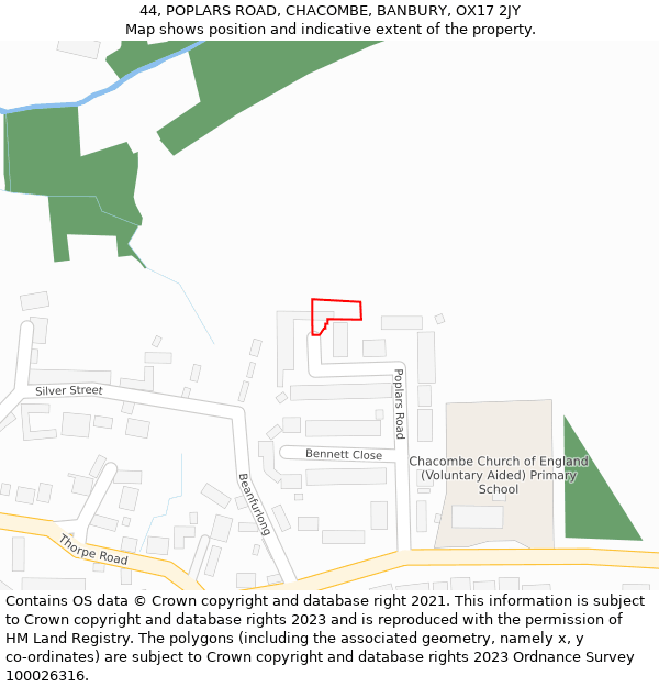 44, POPLARS ROAD, CHACOMBE, BANBURY, OX17 2JY: Location map and indicative extent of plot