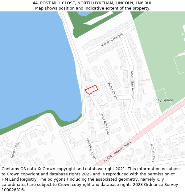 44, POST MILL CLOSE, NORTH HYKEHAM, LINCOLN, LN6 9HL: Location map and indicative extent of plot