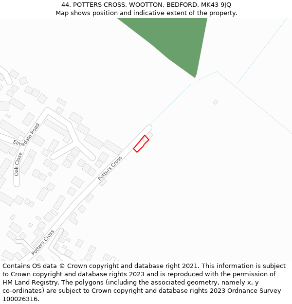 44, POTTERS CROSS, WOOTTON, BEDFORD, MK43 9JQ: Location map and indicative extent of plot