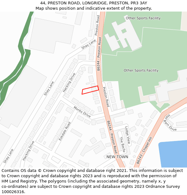 44, PRESTON ROAD, LONGRIDGE, PRESTON, PR3 3AY: Location map and indicative extent of plot