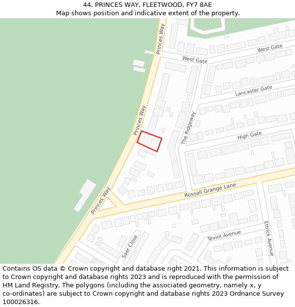 44, PRINCES WAY, FLEETWOOD, FY7 8AE: Location map and indicative extent of plot