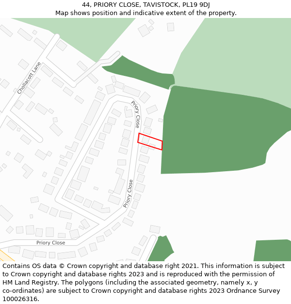44, PRIORY CLOSE, TAVISTOCK, PL19 9DJ: Location map and indicative extent of plot
