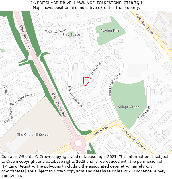 44, PRITCHARD DRIVE, HAWKINGE, FOLKESTONE, CT18 7QH: Location map and indicative extent of plot