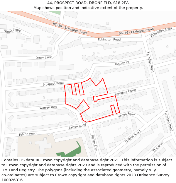 44, PROSPECT ROAD, DRONFIELD, S18 2EA: Location map and indicative extent of plot
