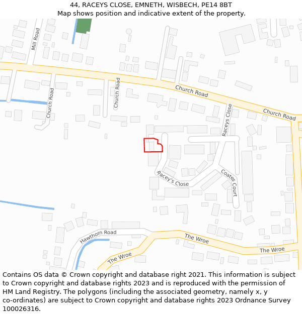 44, RACEYS CLOSE, EMNETH, WISBECH, PE14 8BT: Location map and indicative extent of plot