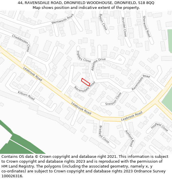 44, RAVENSDALE ROAD, DRONFIELD WOODHOUSE, DRONFIELD, S18 8QQ: Location map and indicative extent of plot