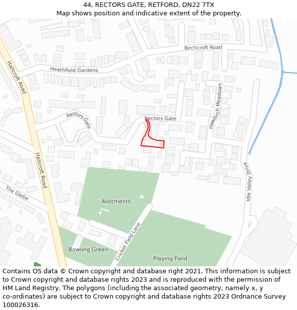 44, RECTORS GATE, RETFORD, DN22 7TX: Location map and indicative extent of plot