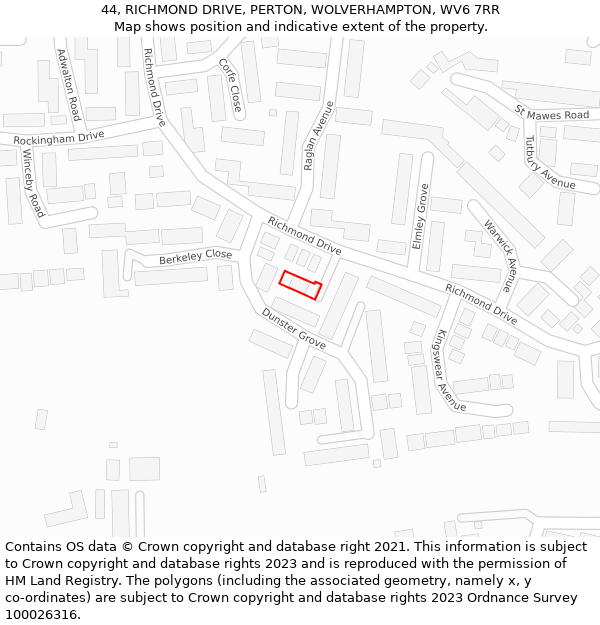 44, RICHMOND DRIVE, PERTON, WOLVERHAMPTON, WV6 7RR: Location map and indicative extent of plot