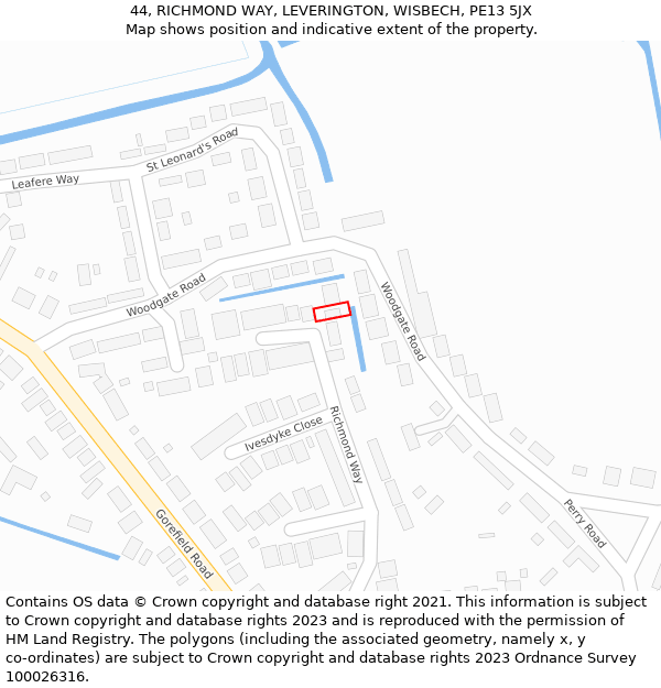 44, RICHMOND WAY, LEVERINGTON, WISBECH, PE13 5JX: Location map and indicative extent of plot