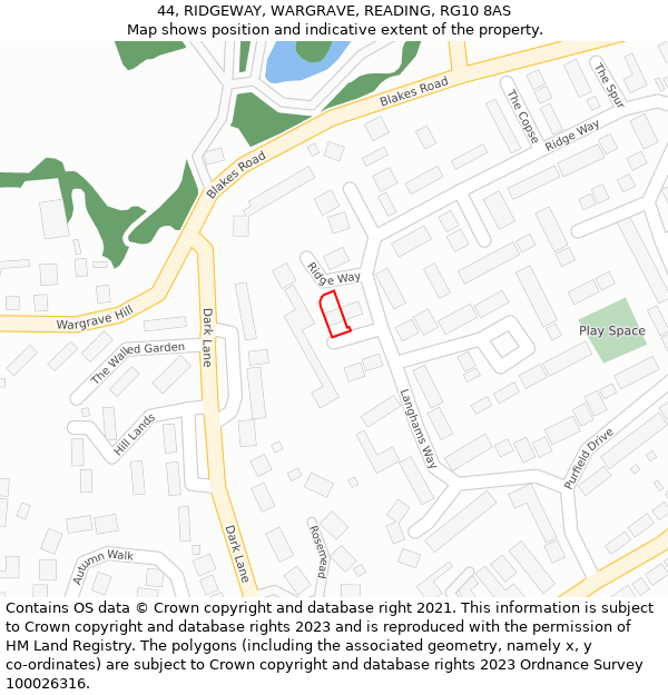 44, RIDGEWAY, WARGRAVE, READING, RG10 8AS: Location map and indicative extent of plot