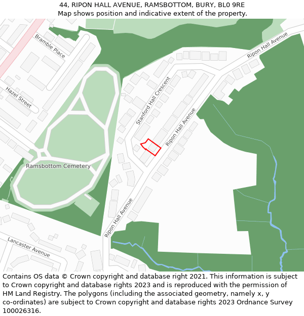 44, RIPON HALL AVENUE, RAMSBOTTOM, BURY, BL0 9RE: Location map and indicative extent of plot