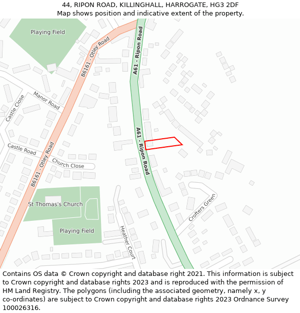 44, RIPON ROAD, KILLINGHALL, HARROGATE, HG3 2DF: Location map and indicative extent of plot