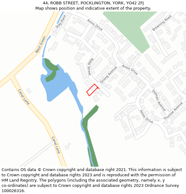 44, ROBB STREET, POCKLINGTON, YORK, YO42 2FJ: Location map and indicative extent of plot