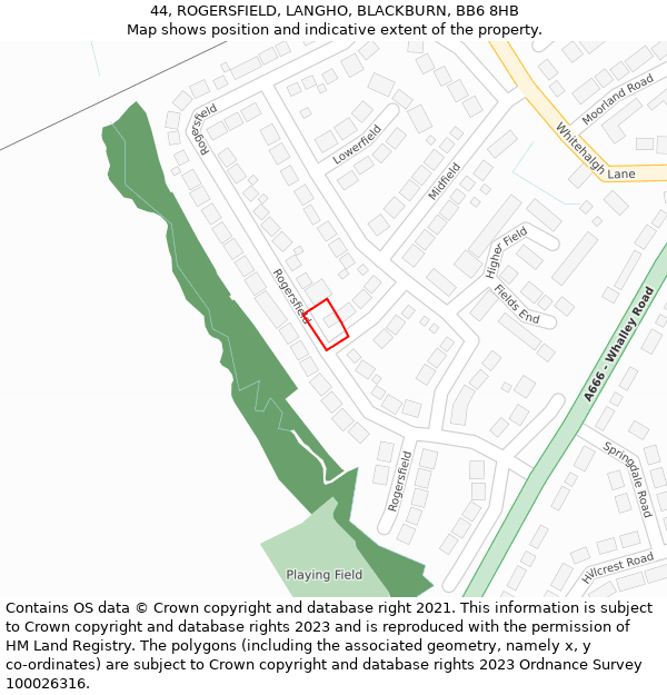 44, ROGERSFIELD, LANGHO, BLACKBURN, BB6 8HB: Location map and indicative extent of plot
