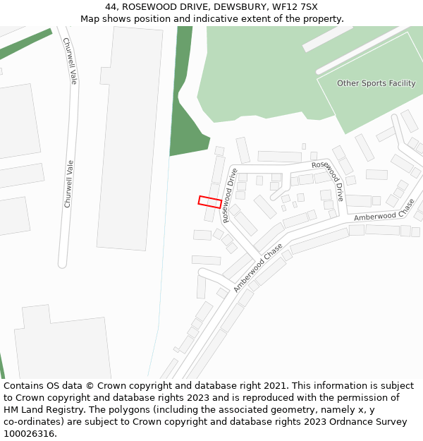 44, ROSEWOOD DRIVE, DEWSBURY, WF12 7SX: Location map and indicative extent of plot