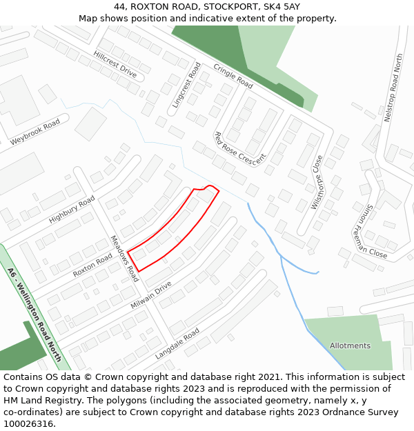 44, ROXTON ROAD, STOCKPORT, SK4 5AY: Location map and indicative extent of plot