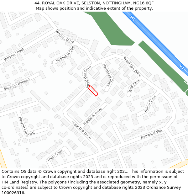 44, ROYAL OAK DRIVE, SELSTON, NOTTINGHAM, NG16 6QF: Location map and indicative extent of plot