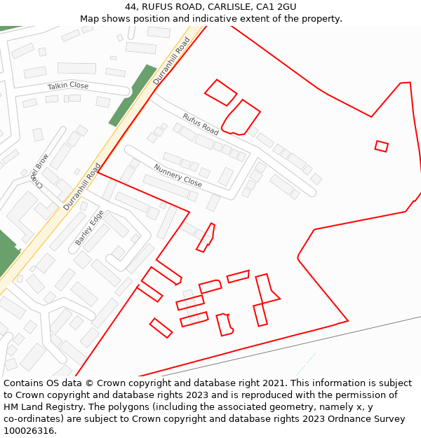 44, RUFUS ROAD, CARLISLE, CA1 2GU: Location map and indicative extent of plot