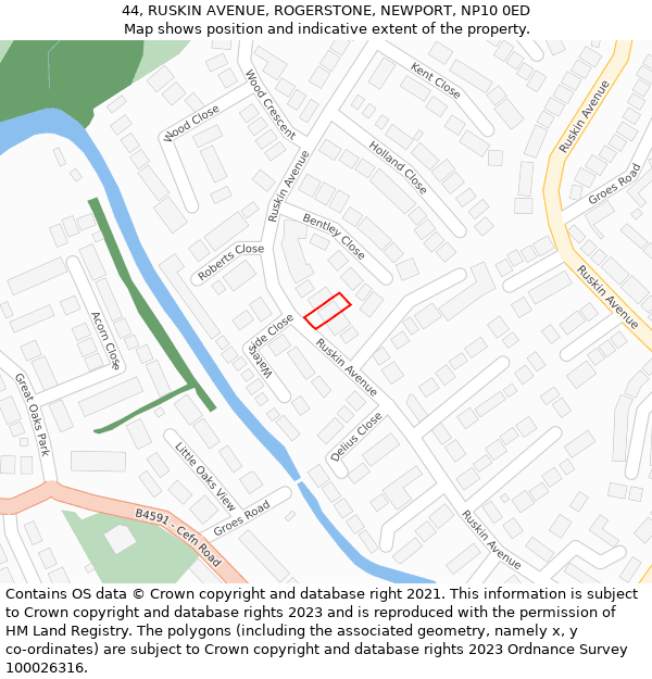 44, RUSKIN AVENUE, ROGERSTONE, NEWPORT, NP10 0ED: Location map and indicative extent of plot