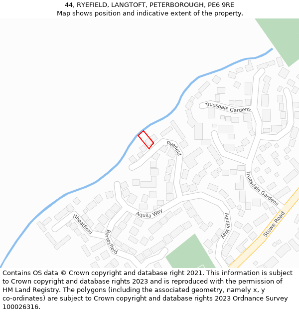 44, RYEFIELD, LANGTOFT, PETERBOROUGH, PE6 9RE: Location map and indicative extent of plot