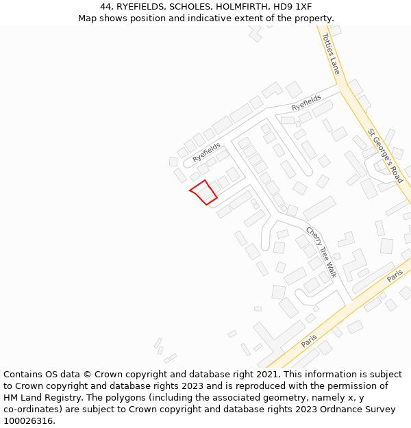 44, RYEFIELDS, SCHOLES, HOLMFIRTH, HD9 1XF: Location map and indicative extent of plot