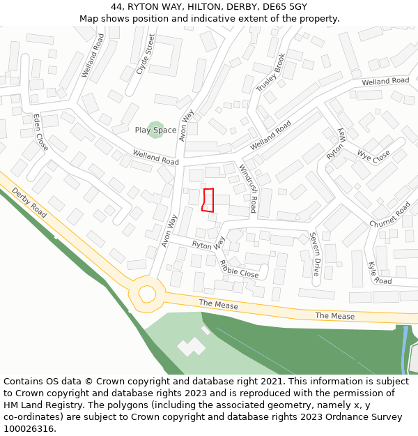 44, RYTON WAY, HILTON, DERBY, DE65 5GY: Location map and indicative extent of plot