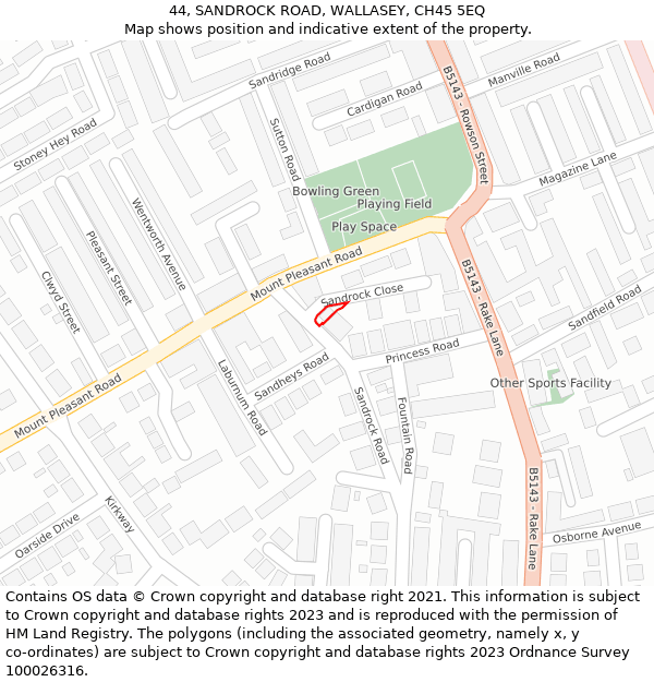 44, SANDROCK ROAD, WALLASEY, CH45 5EQ: Location map and indicative extent of plot