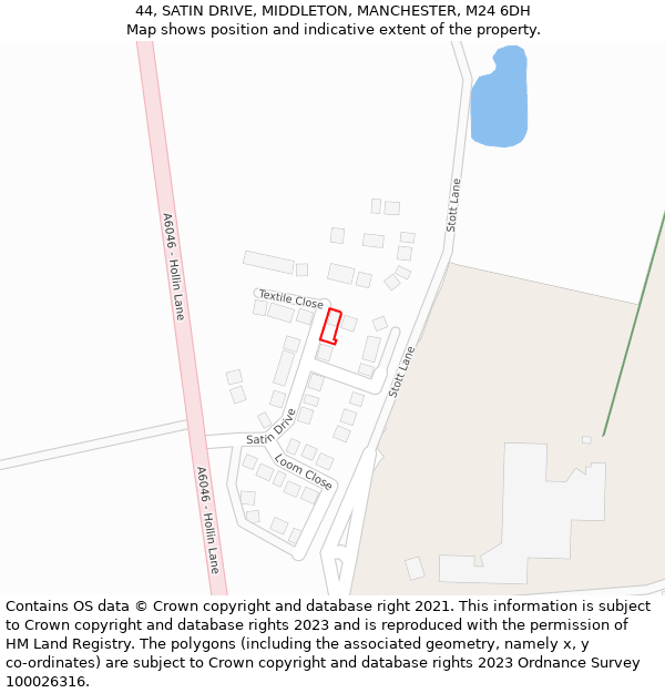 44, SATIN DRIVE, MIDDLETON, MANCHESTER, M24 6DH: Location map and indicative extent of plot