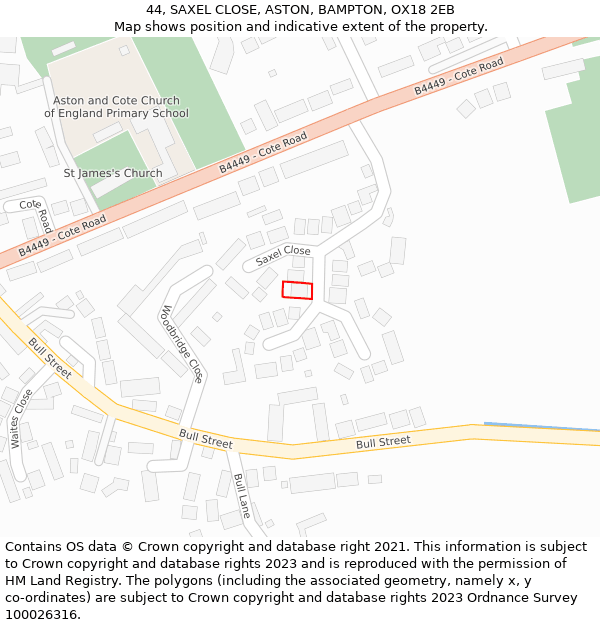 44, SAXEL CLOSE, ASTON, BAMPTON, OX18 2EB: Location map and indicative extent of plot