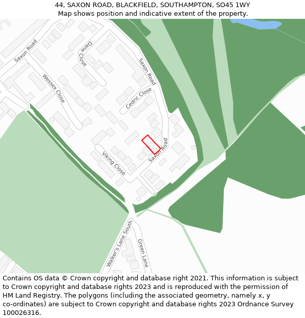 44, SAXON ROAD, BLACKFIELD, SOUTHAMPTON, SO45 1WY: Location map and indicative extent of plot