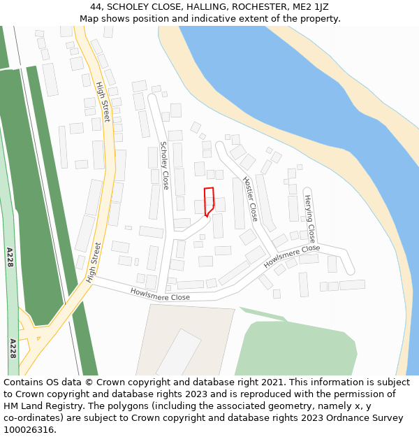 44, SCHOLEY CLOSE, HALLING, ROCHESTER, ME2 1JZ: Location map and indicative extent of plot