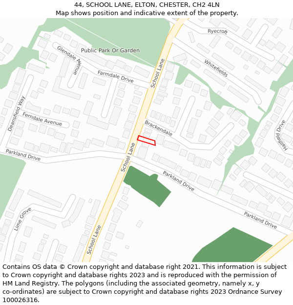 44, SCHOOL LANE, ELTON, CHESTER, CH2 4LN: Location map and indicative extent of plot