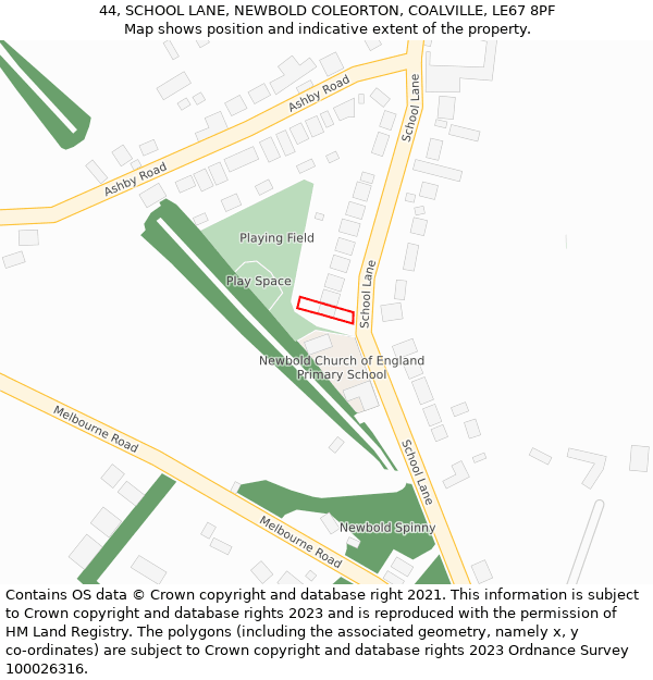 44, SCHOOL LANE, NEWBOLD COLEORTON, COALVILLE, LE67 8PF: Location map and indicative extent of plot