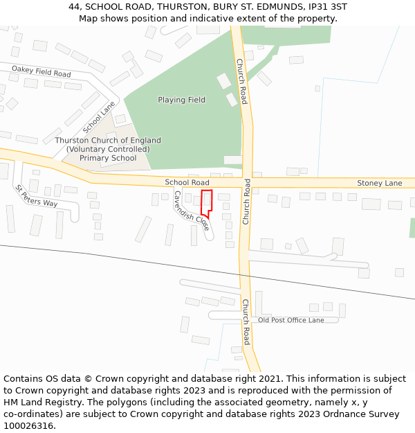 44, SCHOOL ROAD, THURSTON, BURY ST. EDMUNDS, IP31 3ST: Location map and indicative extent of plot